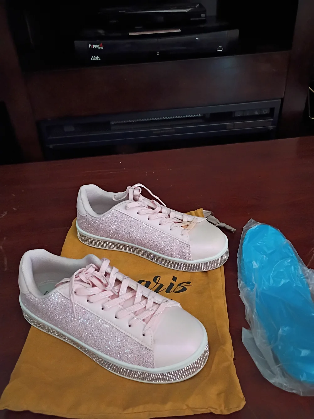 Ladies' Sparkle Platform Sneakers in Soft Pink